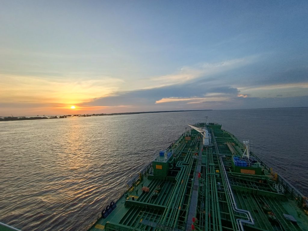 Ship transiting Amazon River