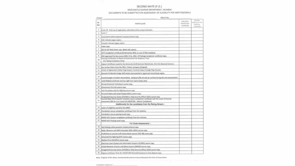 2nd Mate assessment checklist