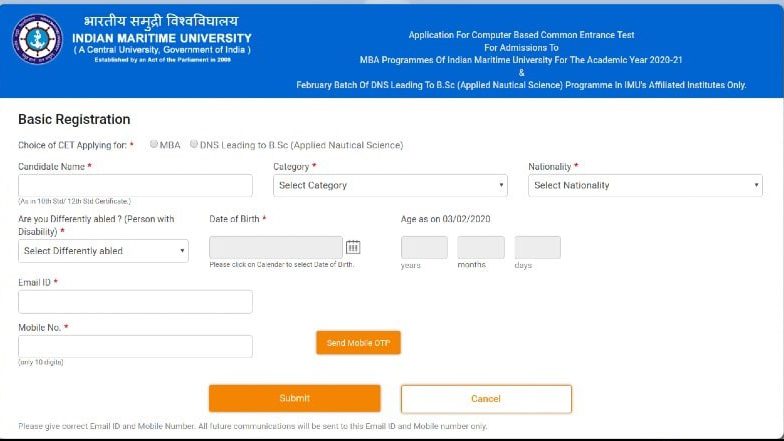 IMU CET 2021 Application Form