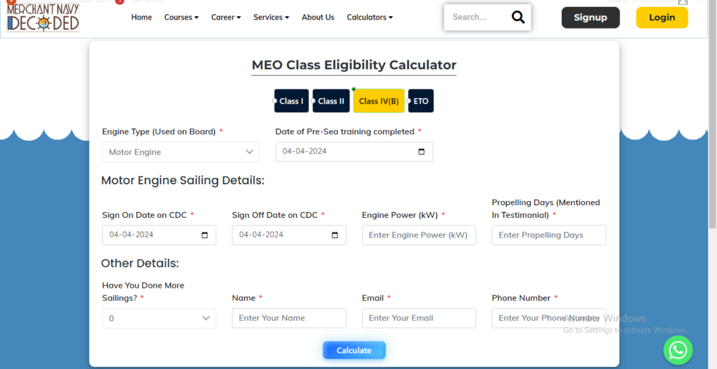 MEO Class 4 eligibility calculator